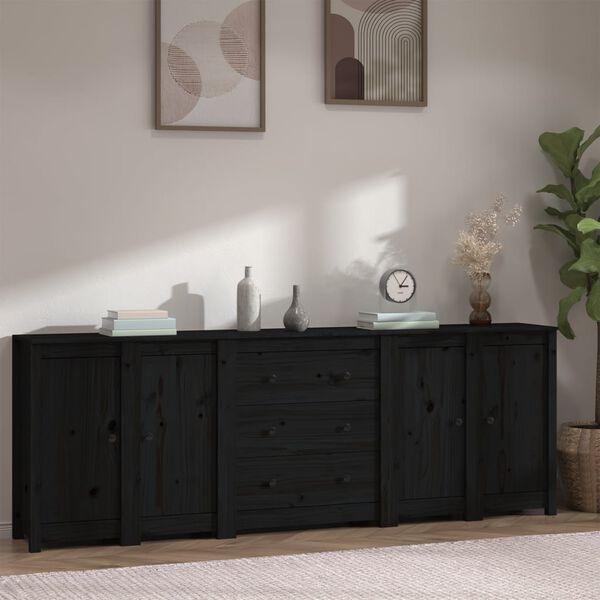 vidaXL Sideboard Black Solid pine wood Large Sideboard Rectangular
