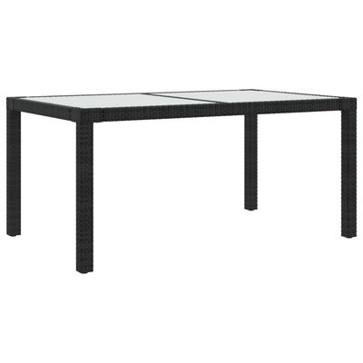vidaXL Patio Table 59.1"x35.4"x29.5" Tempered Glass and Poly Rattan Black