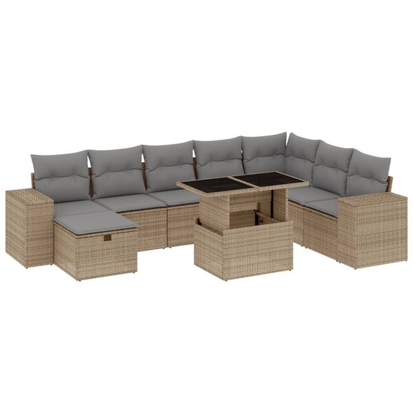 vidaXL Garden Sofa Set Beige PE Rattan Medium Modular Garden Sofa Set