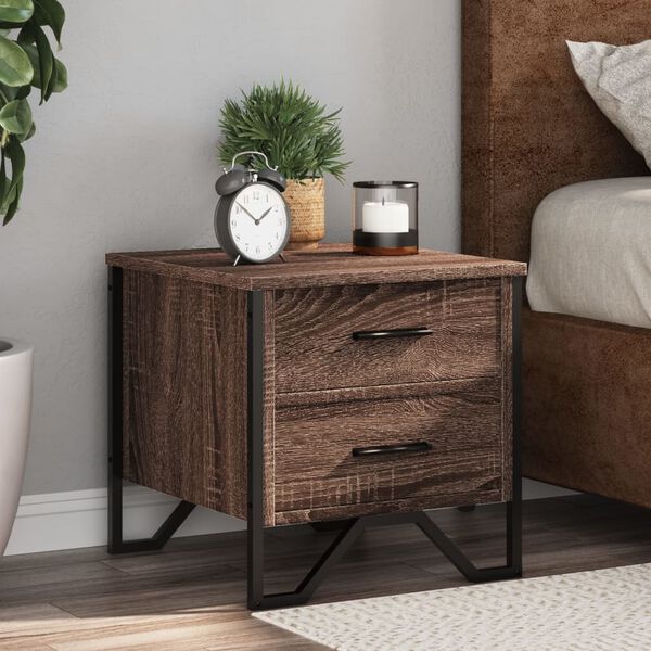 vidaXL Bedside Cabinet Set of 2 Brown Oak Engineered Wood, Metal
