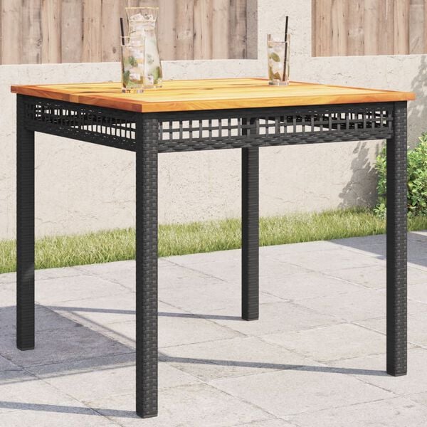 vidaXL Garden Table Black and Brown PE Rattan 31.5 x 31.5 x 29.5 in