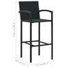 vidaXL Bar Stool Set of 2 Black PE rattan, powder-coated steel Standard