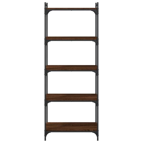vidaXL Bookcase Brown Oak Engineered Wood, Metal Medium Adjustable Feet