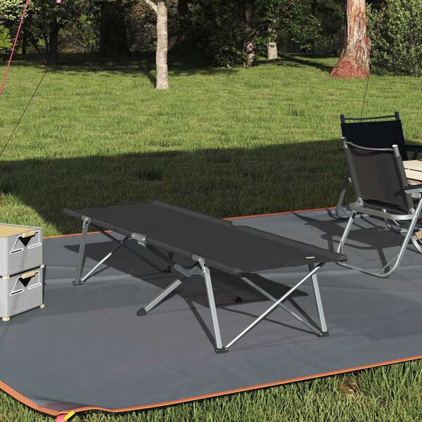 vidaXL Folding Camping Bed Manual Black 62 x 194 x 42 cm Oxford Fabric