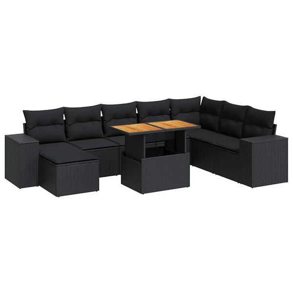 vidaXL Garden Sofa Set Black PE Rattan Large Adjustable Feet
