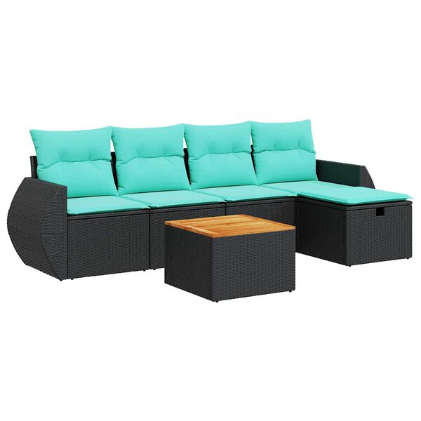 vidaXL 6 Piece Patio Sofa Set with Cushions Black Poly Rattan