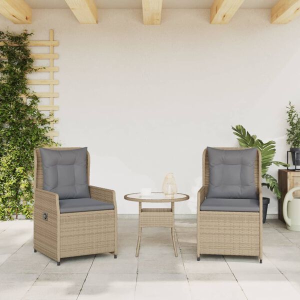vidaXL Reclining Patio Chairs 2 pcs Beige Poly Rattan