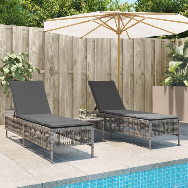 vidaXL Sun Lounger Set of 3 Grey PE rattan Standard