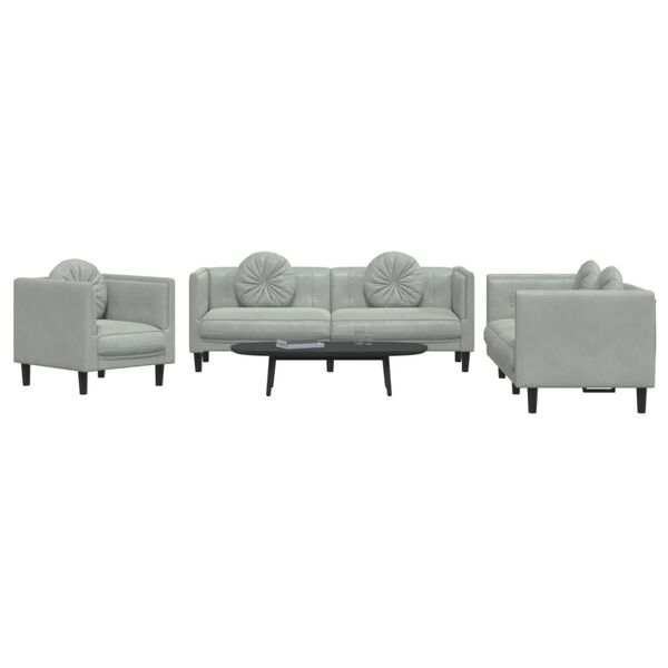 vidaXL Sofa Set Light grey Velvet (100% polyester), plywood, solid wood