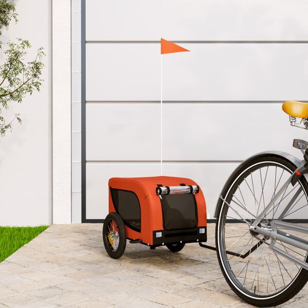 vidaXL Pet Bike Trailer Orange and Black Oxford Fabric Medium