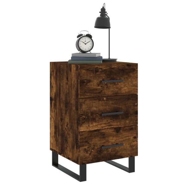 vidaXL Bedside Cabinet Smoked Oak Engineered wood, Iron 15.7x15.7x26.0 in