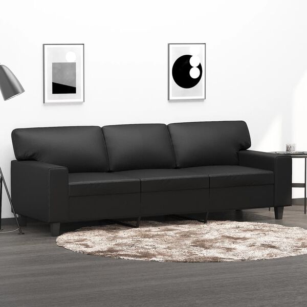 vidaXL 3-Seater Sofa Black 70.9" Faux Leather