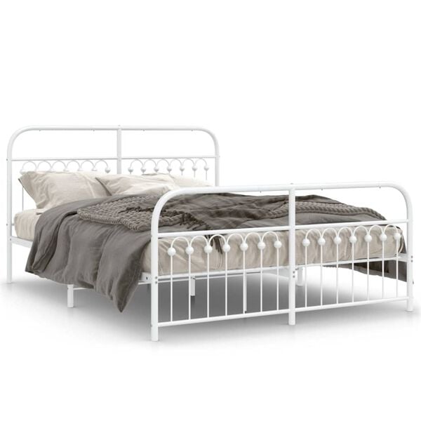 vidaXL Bed Frame White Steel Full Bed Frame Rectangular Modern