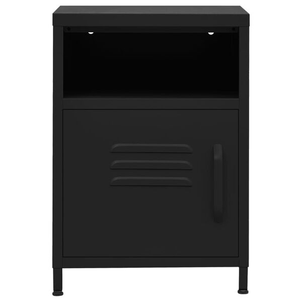 vidaXL Nightstand Set of 2 Black Steel Nightstand Square Modern