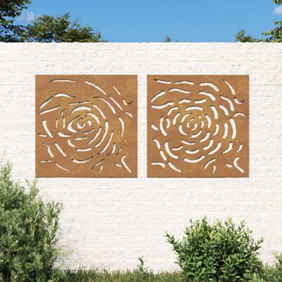 vidaXL Patio Wall Decorations 2 pcs 21.7"x21.7" Corten Steel Rose Design