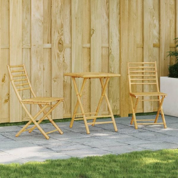 vidaXL Bistro Set Natural Bamboo Bamboo Medium Foldable Bistro Set