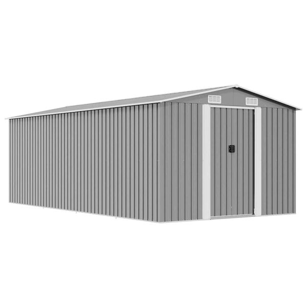 vidaXL Garden Shed Metal Grey Galvanized Steel 101.2 x 192.3 x 71.3 in