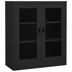 vidaXL Office Cabinet Anthracite Steel, Tempered Glass Medium