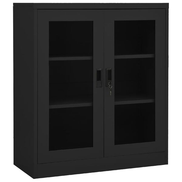 vidaXL Office Cabinet Anthracite Steel, Tempered Glass Medium