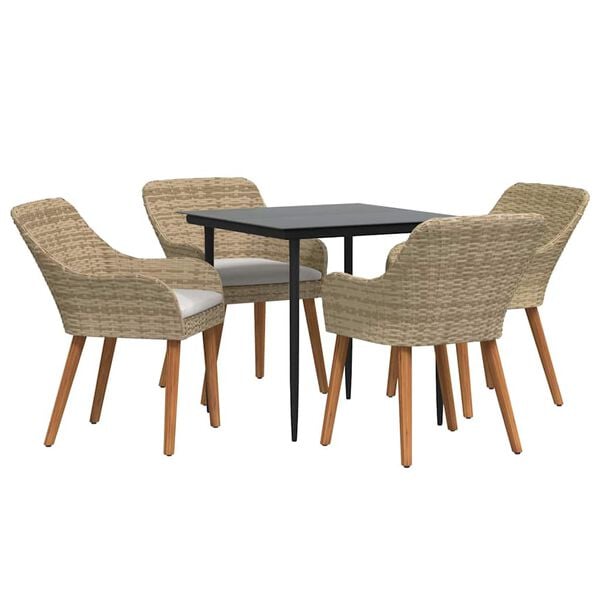 vidaXL Garden Dining Set with Cushion 5 pcs Beige Poly Rattan