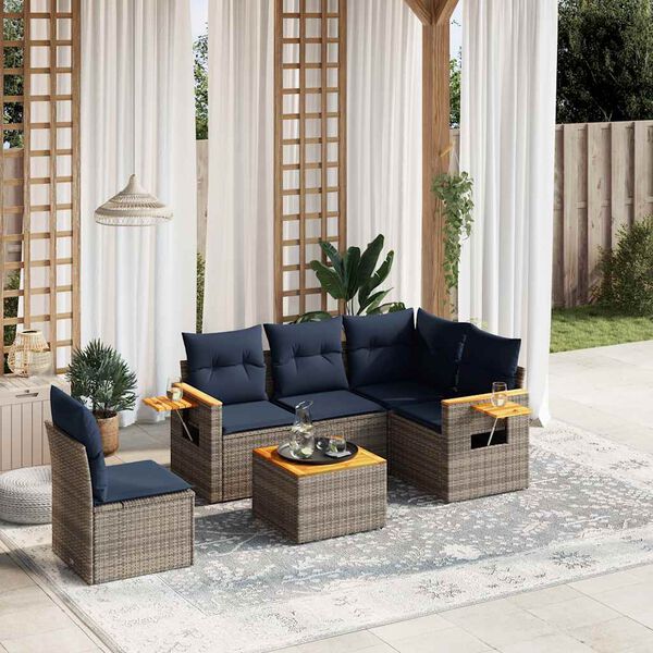 vidaXL 6 Piece Patio Sofa Set with Cushions Grey Poly Rattan (US only)