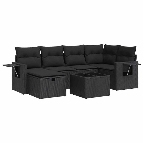 vidaXL Garden Sofa Set Black PE rattan, powder-coated steel Large