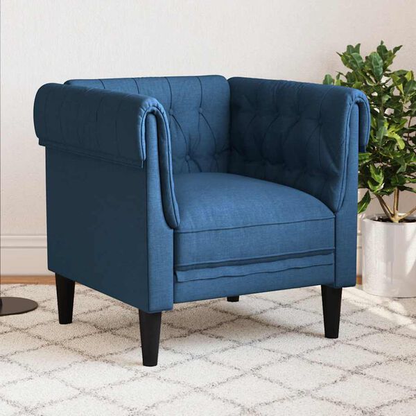 vidaXL Chesterfield Sofa Chair Blue 100% polyester, plywood, solid wood