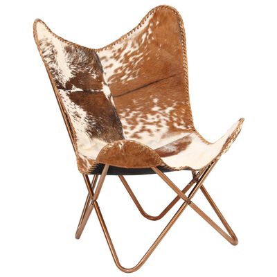 vidaXL Butterfly Chair Brown and White Genuine Goat Leather