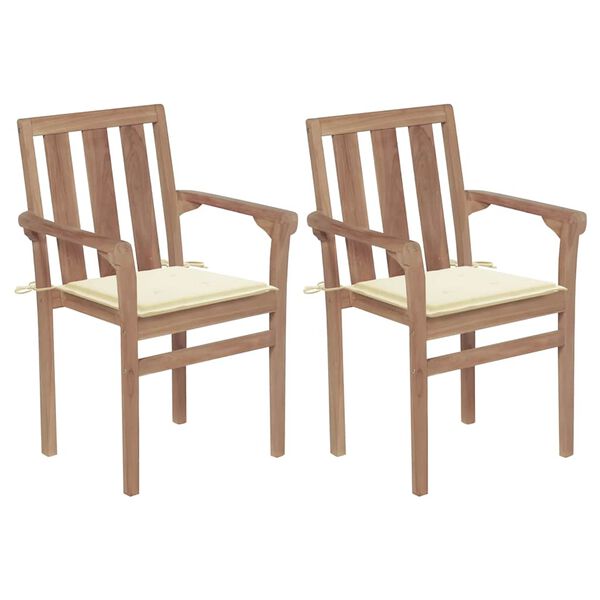 vidaXL Garden Chair Set of 2 Warm wood with cream cushions