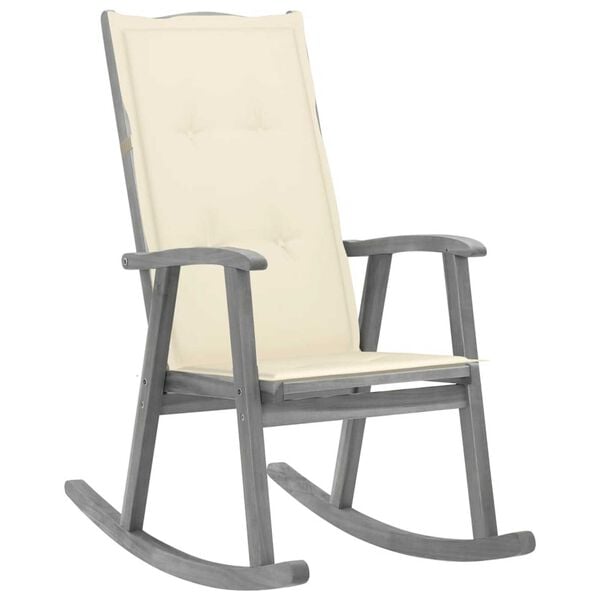 vidaXL Wooden Rocking Chair Grey with cream cushion