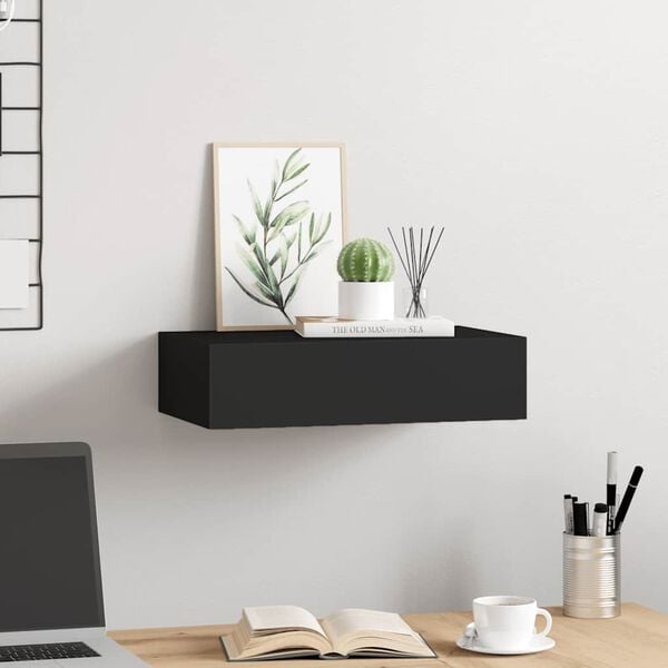 vidaXL Wall-mounted Drawer Shelf Black 40x23,5x3.9 " MDF