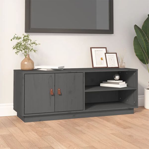 vidaXL TV Cabinet Grey Solid Pine Wood Medium TV Cabinet Rectangular