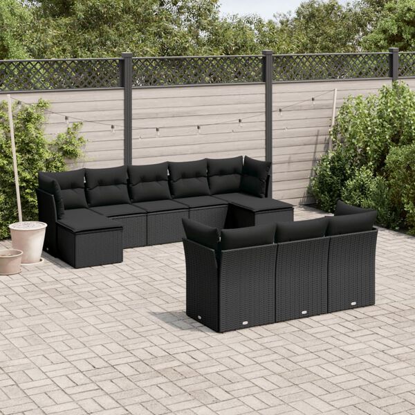 vidaXL Garden Sofa Set Black PE rattan, powder-coated steel Large