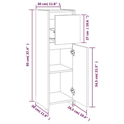 vidaXL Bathroom Cabinet Brown Oak 11.8"x11.8"x37.4" Engineered Wood