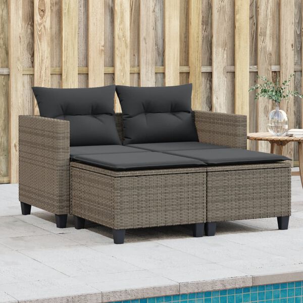 vidaXL Garden Sofa Gray PE Rattan 2-Seater UV-resistant materials