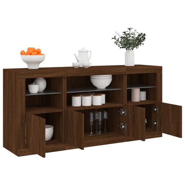 vidaXL Sideboard Brown oak Engineered wood, glass 56.1 x 14.6 x 26.4 in