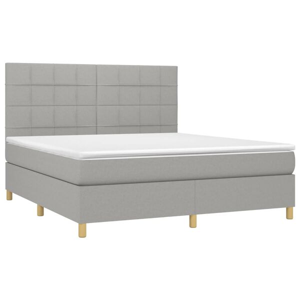 vidaXL Box Spring Bed with Mattress&LED Light Gray 72"x83.9" California King Fabric