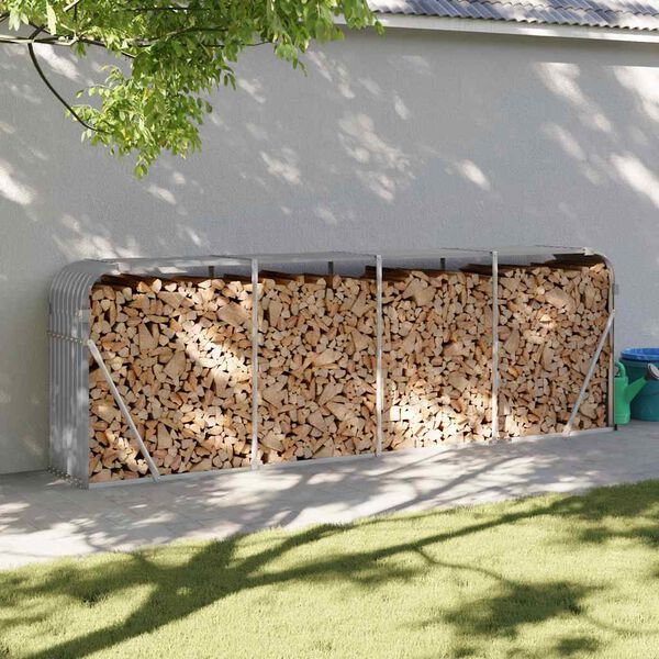 vidaXL Log Holder Light Grey 118.1x17.7x39.4" Galvanised Steel