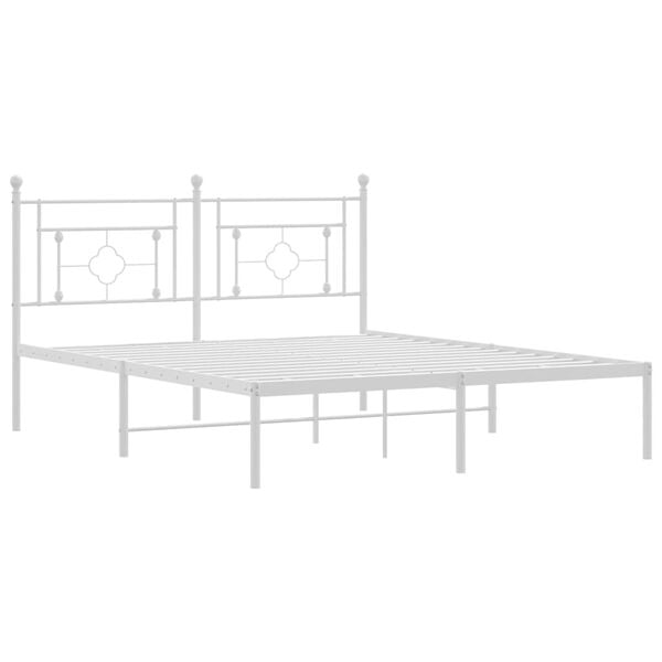 vidaXL Bed Frame White Powder-Coated Steel Full Bed Frame Rectangular