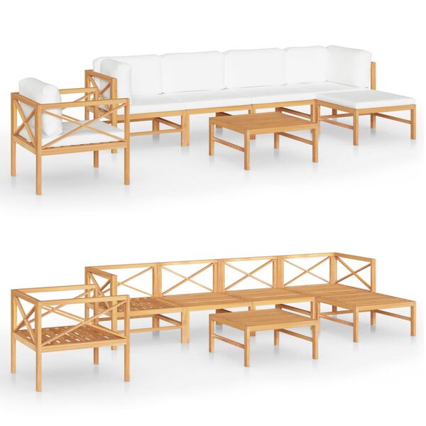 vidaXL Garden Lounge Set Cream Teak wood, Polyester fabric 7 Piece Set