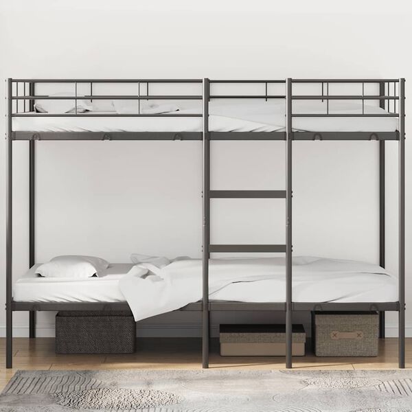 vidaXL Bunk Bed Black Steel Standard Bunk Bed Rectangular Modern