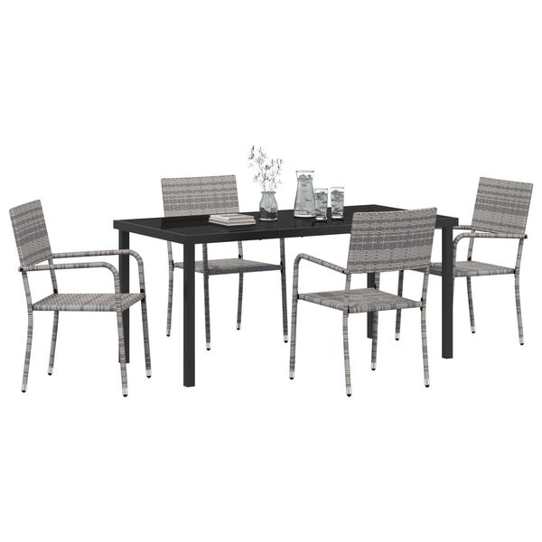 vidaXL Garden Dining Set with Cushion 5 pcs Grey Poly Rattan