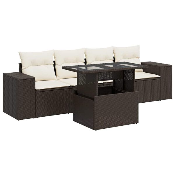vidaXL Garden Sofa Set Brown PE rattan Large Adjustable Armrests