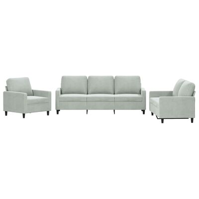 vidaXL 3 Piece Sofa Set with Cushions Light Gray Velvet