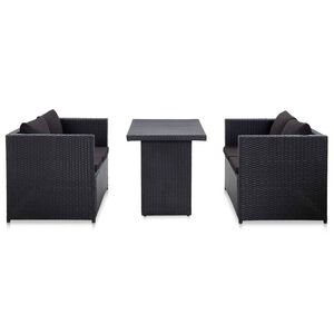 vidaXL Patio Sofa Set Set of 3 Black PE Rattan 3-Piece Set