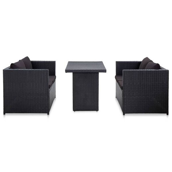 vidaXL Patio Sofa Set Set of 3 Black PE Rattan 3-Piece Set