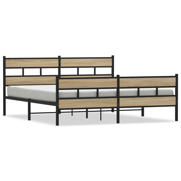 vidaXL Bed Frame Sonoma Oak Steel, Engineered Wood Full Bed Frame
