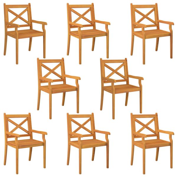 vidaXL Dining Chair Set of 8 Natural Wood Solid acacia wood Standard