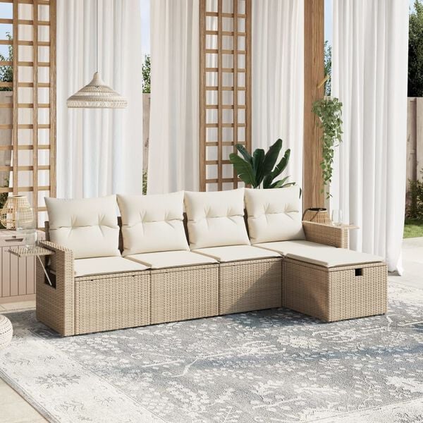 vidaXL Garden Sofa Set Beige Poly Rattan Large Modular Garden Sofa Set