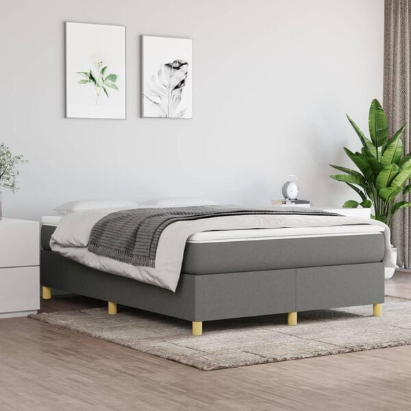 vidaXL Bed Frame Dark Gray 100% polyester fabric, plywood, engineered wood